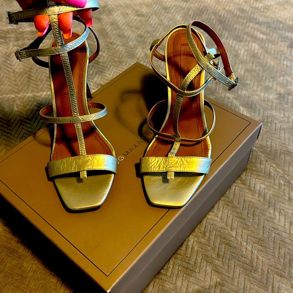 New BCBGMAXAZRIA silver heels